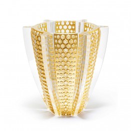 Lalique Rayons Clear with Gold Leaves Large Vase, Limited Edition