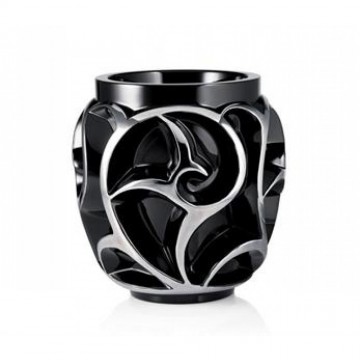 Lalique Tourbillons Black Platinum Enamelled Vase, Limited Edition