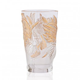 Lalique Gold Stamped Rooster Vase