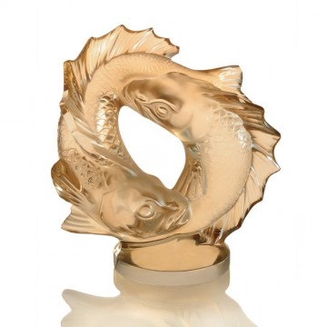 Lalique Gold Luster Double Fish Sculpture, Medium